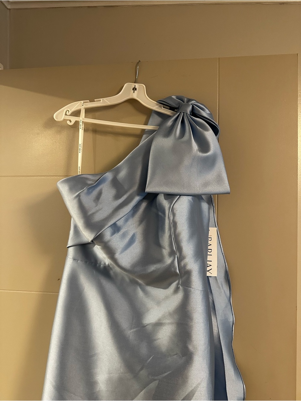 Bari Jay Mist Satin Halter Dress with Neck Bow in Light Blue - Picture 8 of 10